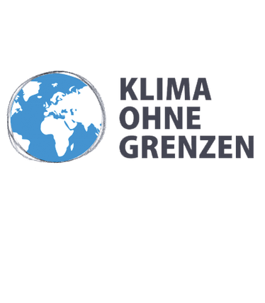 Klima ohne Grenzen Logo mit blau-weißer Weltkugel links und schwarzem Text "KLIMA OHNE GRENZEN" rechts.